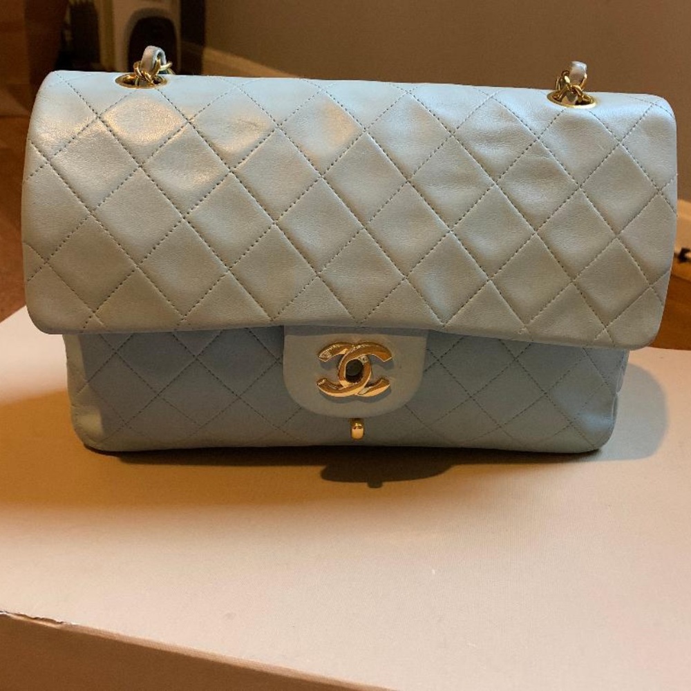 SOLD Chanel Light Blue Lambskin Medium Double Flap